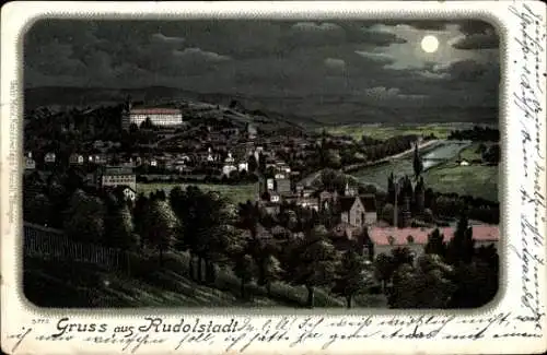 Litho Rudolstadt Thüringen, Panorama vom Ort, Nacht