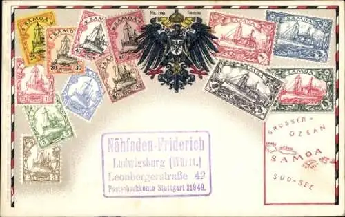 Briefmarken Wappen Ak Samoa, Großer Ozean, Südsee