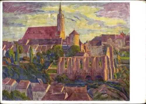 Künstler Ak Heine, Georg, Bautzen, Petrikirche und Nicolairuine
