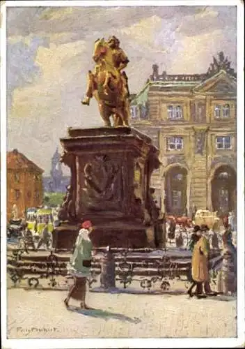 Künstler Ak Beckert, Fritz, Dresden Neustadt, Denkmal August des Starken