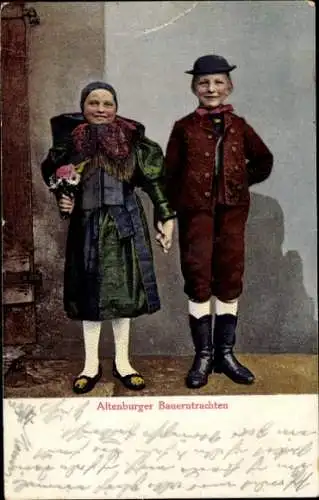 Ak Altenburger Bauerntrachten, Junge und Mädchen in Volkstrachten