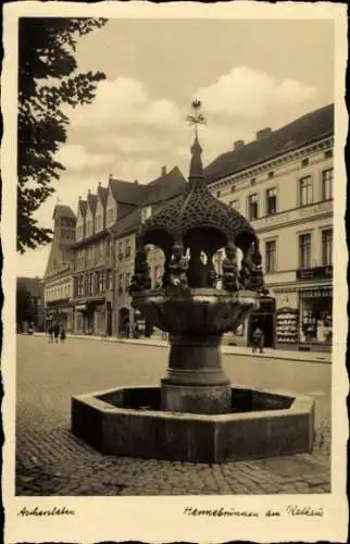 Ak Aschersleben im Salzlandkreis, Hennebrunnen, Rathaus