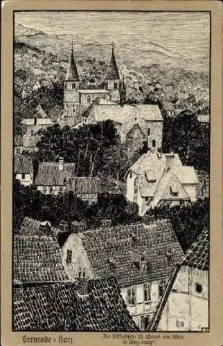 Künstler Ak Gernrode Quedlinburg im Harz, Stiftskirche St. Cyriaci von Osten