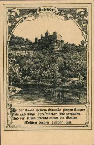 Künstler Ak Lenz, W., Bad Kösen Naumburg an der Saale, Rudelsburg