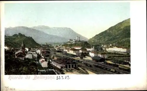 Ak Bellinzona Kanton Tessin, Gesamtansicht, Bahnhof,  Bahngleise