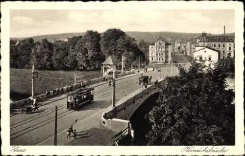 Ak Gera in Thüringen, Heinrichsbrücke, Straßenbahn