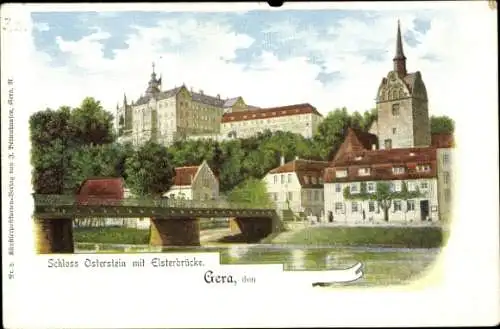 Ak Gera in Thüringen, Schloss Osterstein, Untermhaus, Kirche, Elsterbrücke