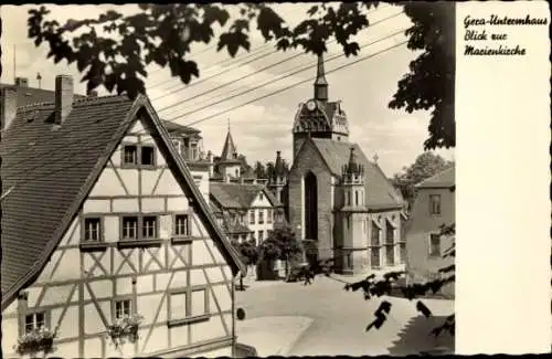 Ak Untermhaus Gera in Thüringen, Straßenpartie mit Blick auf die Marienkirche