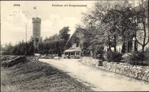 Ak Jena in Thüringen, Forsthaus mit Kriegerdenkmal