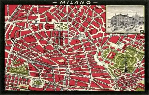 Stadtplan Ak Milano Mailand Lombardia, Hotel Victoria