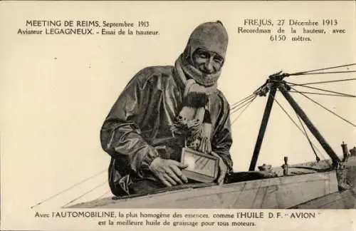 Ak Reims Marne, Meeting d'Aviation 1913, Aviateur Legagneux, Essai de la hauteur, 27 Décembre 1913