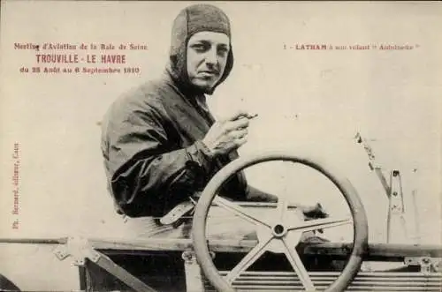 Ak Meeting d'Aviation de la Baie de Seine 1910, Trouville-Le Havre, Latham volant Antoinette