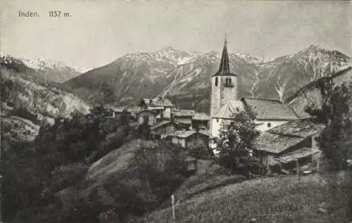 Ak Inden Kanton Wallis Schweiz, Gesamtansicht, Kirche