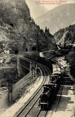 Ak Ferrovia del S. Gottardo, Galleria spirale del Prato, Gotthardbahn