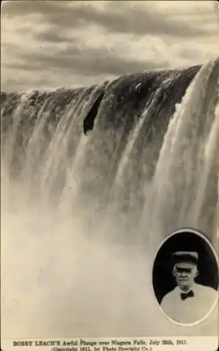 Ak Niagara Falls New York USA, Bobby Leachs awful Plunge over Niagara Falls 1911