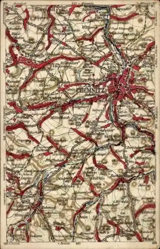 Landkarten Ak Chemnitz in Sachsen, Mittelbach, Limbach, Kirchberg, Steinberg
