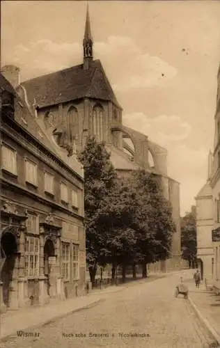 Ak Hansestadt Wismar, Kochsche Brauerei, Nicolaikirche