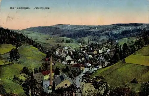 Ak Janov nad Nisou Johannesberg in Böhmen Region Reichenberg, Gesamtansicht, Isergebirge