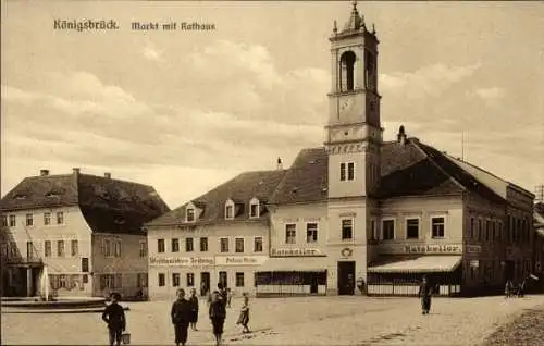 Ak Königsbrück in der Oberlausitz, Markt, Rathaus, Ratskeller