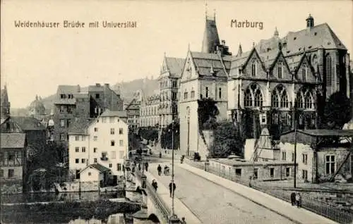 Ak Marburg an der Lahn, Weidenhäuser Brücke, Universität