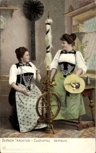 Ak Berner Trachten, Costumes Bernois, Frauen in Trachten, Spinnrad