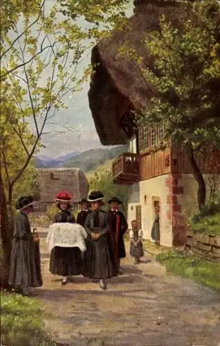 Künstler Ak Hoffmann, H., Kindtaufe, Frauen in Schwarzwälder Tracht, Berghaus