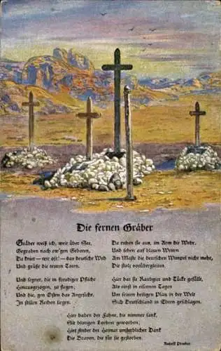 Gedicht Ak Die fernen Gräber, Deutsche Soldatengräber in Südwestafrika, Kolonialkriegerdank