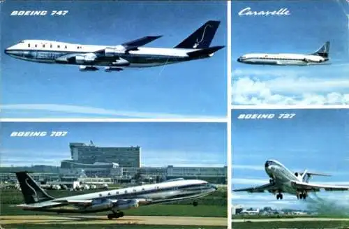 Ak Belgische Passagierflugzeuge, Boeing 747, Boeing 727, Boeing 707, Caravelle, Sabena Airlines