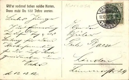 Künstler Ak Steinmetz, Hannover in Niedersachsen, Datum 12 12 1912