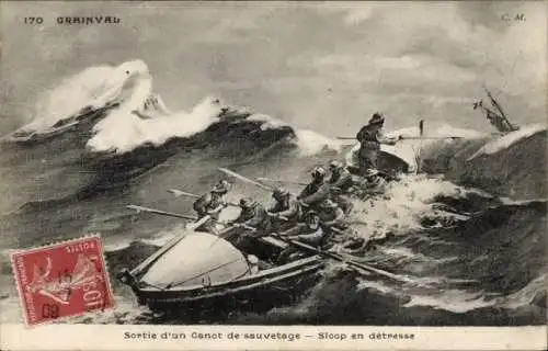 Künstler Ak Les Cotes de la Manche, Sortie d'un Canot de sauvetage