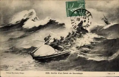 Künstler Ak Les Cotes de la Manche, Sortie d'un Canot de sauvetage