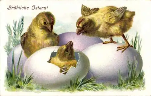 Präge Litho Glückwunsch Ostern, Küken schlüpft aus Osterei