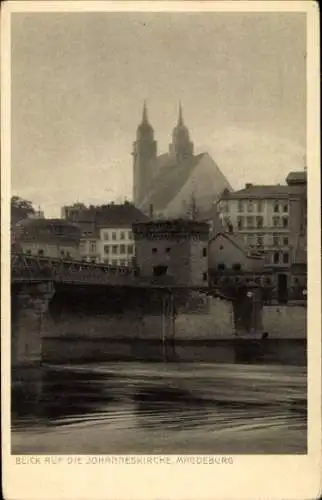 Ak Magdeburg in Sachsen Anhalt, Blick auf die Johanneskirche, Brücke