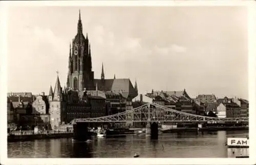 Ak Frankfurt am Main, Teilansicht, Brücke, Kirche