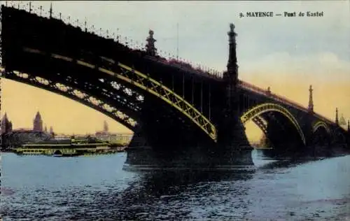 Ak Mainz am Rhein, Mayence, Brücke, Pont de Kastel