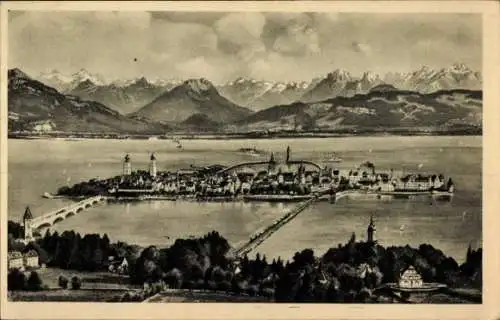 Ak Lindau am Bodensee Schwaben, Panorama, Brücken