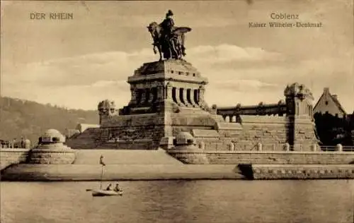 Ak Koblenz am Rhein, Kaiser Wilhelm Denkmal, Boot