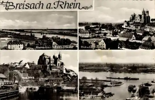 Ak Breisach am Oberrhein, Rheinblick, Blick vom Eckartsberg, Rheinhafen, Blick ins Elsass