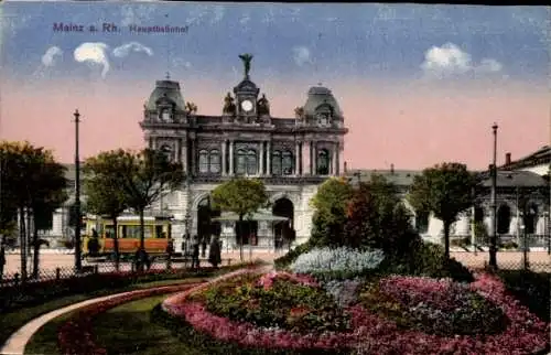 Ak Mainz am Rhein, Hauptbahnhof, Straßenbahn