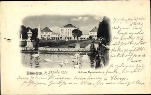 Ak Nymphenburg München Bayern, Königliches Schloss Nymphenburg, Schwäne