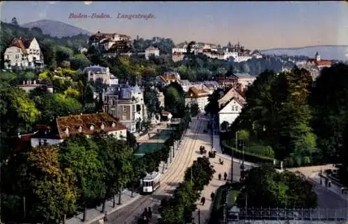 Ak Baden Baden am Schwarzwald, Langestraße, Straßenbahn