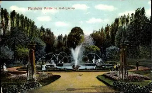 Ak Pforzheim im Schwarzwald, Stadtgarten, Springbrunnen