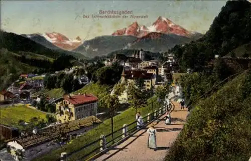 Ak Berchtesgaden in Oberbayern, Panorama, Schmuckkästlei, Alpenwelt,