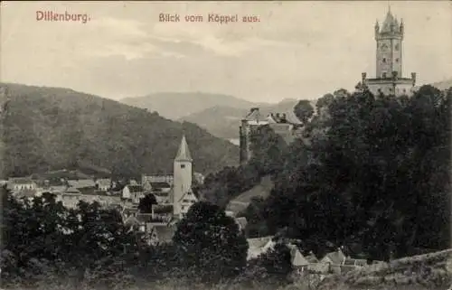 Ak Dillenburg in Hessen, Blick vom Köppel, Türme