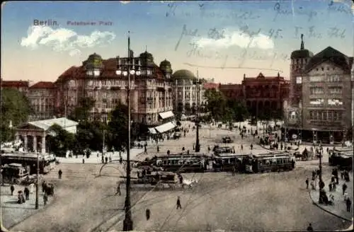 Ak Berlin Tiergarten, Potsdamer Platz, Straßenbahnen, Pferdekutsche