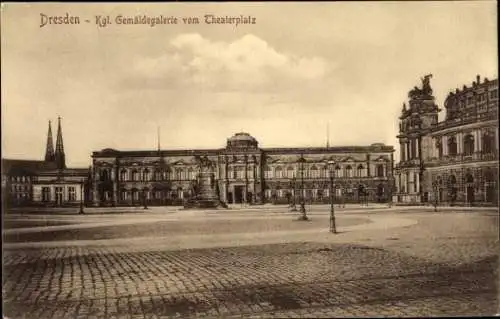Ak Dresden Altstadt, Königliche Gemäldegalerie vom Theaterplatz