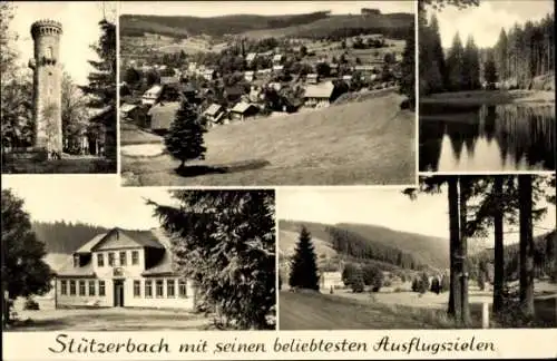 Ak Stützerbach Ilmenau Thüringer Wald, Panorama, Turm, Gewässer, Gebäude