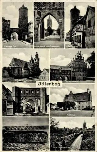 Ak Jüterbog in Brandenburg, Dammtor, Nikolaikirche, Rathaus, Stadtmauer, Marienkloster