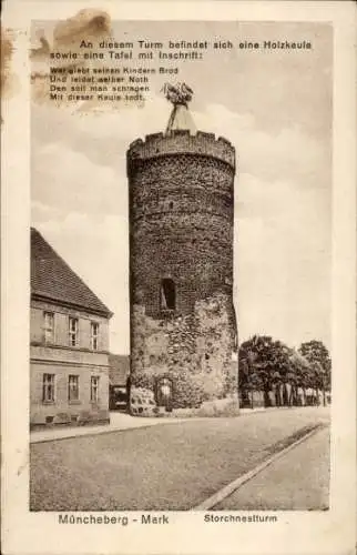 Gedicht Ak Müncheberg in der Mark, Storchennestturm