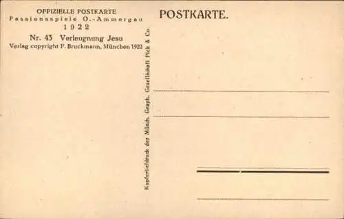 Ak Oberammergau in Oberbayern, Passionsspiele 1922, Verleugnung Jesu